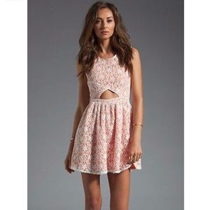 Minkpink orange with white lace keyhole dress